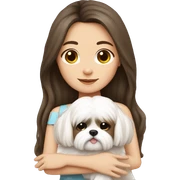 Brunette girl long hair, hugging her white Shih tzu sticker