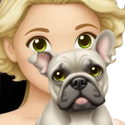 Blonde woman fair skin green eyes with gray French bulldog  sticker