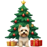 Morkie under Christmas tree  sticker