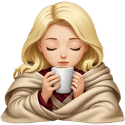 blonde girl inside a blanket sipping coffee eyes closed sticker