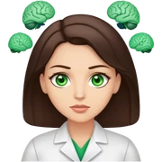brunette counselor with green eyes discussing brain topic sticker