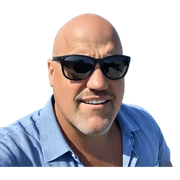 bald man by the ocean sticker