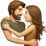 Man with brown long hair with beard hugging girl sticker