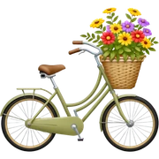 A pale olive bike with a basket and flowers in it sticker