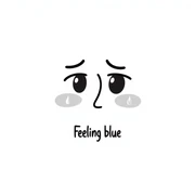 Sad face with tears saying "Feeling blue" sticker