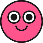 playful pink emoji with big eyes sticker
