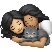 Chinese black hair sleeping with gray cat sticker