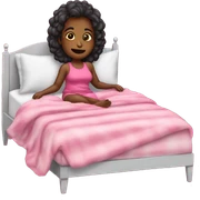 mulher pele clara cabelo escuro com pijama rosa dormindo cama  sticker