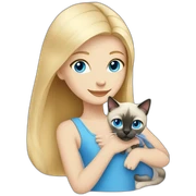 blonde girl with blue eyes petting a siamese cat sticker
