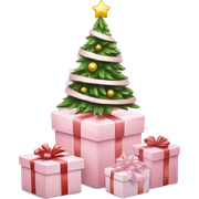 Light pink Christmas gifts under a white Christmas tree  sticker