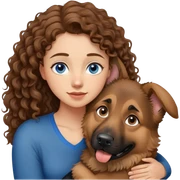 German Shepherd, Young Curly hair woman mit blaue Augen und umarmen  sticker