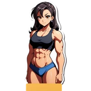Anime woman bodybuilder with six pack and beautiful faces. Full body picture sticker