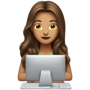 brown long hair lady in front of computer sticker