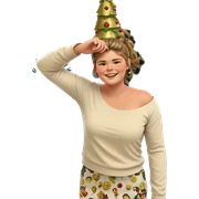 smiling girl by christmas tree sticker