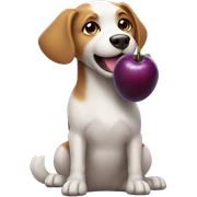 Dog with a long purple fruit in its tummy sticker