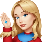 female, wearing red shirt, long mittle-blonde hair with volumnious curtan bangs sticker