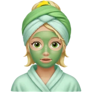 Chica rubia con mascarilla verde y una tualla de baño en la cabeza sticker