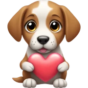 puppy holding a heart sticker