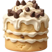 Angel food cake with vanilla buttercream icing topped with peanut butter chocolate chips sticker