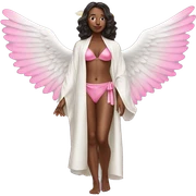 woman in silk robe and pink bikini with angel wings sticker