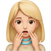 A girl with hands on throat sticker