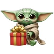 Baby yoda with present sticker