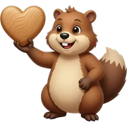 Beaver holding up a wood heart sticker