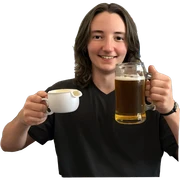 smiling boy with beer cup sticker