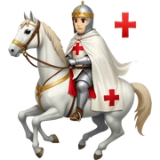 A knight templar on a horse. Wearing a white tunic with a Red Cross on the front. Wearing a white cloak with a Red Cross on the left front side. sticker