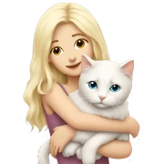 Blonde girl snuggling fluffy white cat sticker