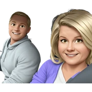 blonde girl with smiling boy sticker