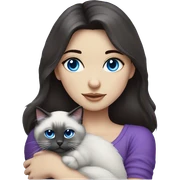 Dark-haired blue eyed girl wearing purple hugging blue colorpoint ragdoll cat sticker