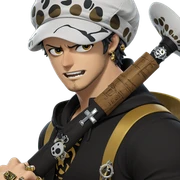 trafalgar law with jewelry and hat sticker