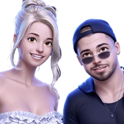 blonde girl and boy smiles sticker
