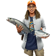 happy boy with fish and hat sticker