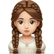 Una niña de 6 años, muy bonita, de piel blanca, con cabello largo y peinado de dos trenzas, con ojos marrones  sticker