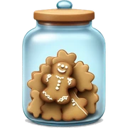 Realistic glass cookie jar with light lid full of gingerbread cookies isolated.  sticker