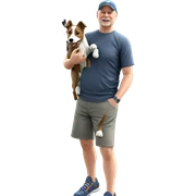 boy with dog in nature sticker
