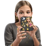 girl taking selfie with jewelry sticker
