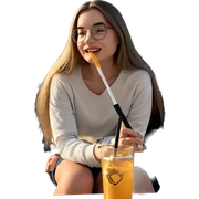 girl with glasses sipping drink sticker
