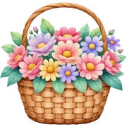 a basket of flowers, dreamy lighting, soft painterly textures, whimsical and nostalgic, watercolor style sticker