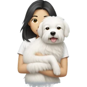 Asian girl with white fluffy dog sticker