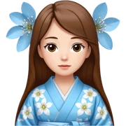 A woman with long brown hair is wearing a light blue kimono with white cherry blossom patterns. sticker