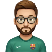 Un hombre castaño con el pelo como el de messi con barba peliroja con ojos de color miel ropa floja camisa verde y con lentes de sol sticker