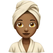 A girl using a beige towel on her head like a spa sticker