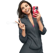 smiling girl taking selfie sticker