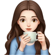  beautiful pale brunette girl with long hair drinking tea sticker
