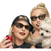 blonde girls with dog and car sticker