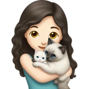 Dark-haired white girl hugging seal colorpoint ragdoll kitten sticker