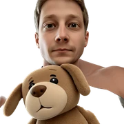 boy with teddy bear indoors sticker